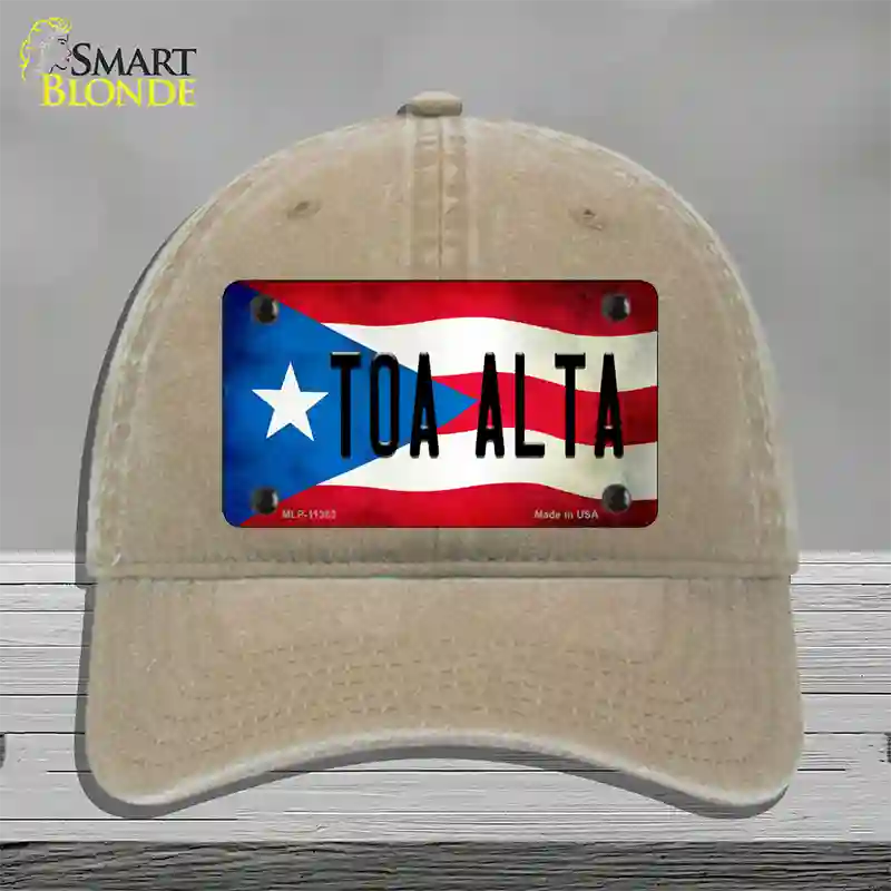 Toa Alta Puerto Rico Flag Novelty License Plate Hat Unconstructed Cotton / Khaki