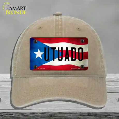 Utuado Puerto Rico Flag Novelty License Plate Hat Unconstructed Cotton / Khaki