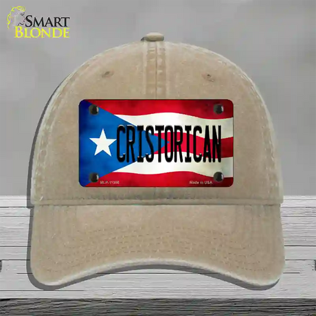 Christorican Puerto Rico Flag Novelty License Plate Hat Unconstructed Cotton / Khaki