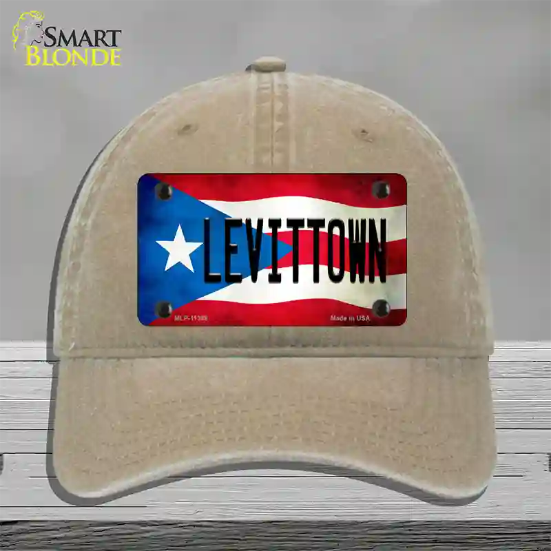 Levittown Puerto Rico Flag Novelty License Plate Hat Unconstructed Cotton / Khaki