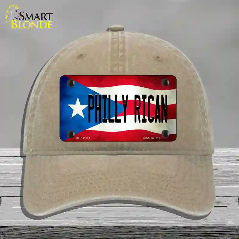 Philly Rican Puerto Rico Flag Novelty License Plate Hat Unconstructed Cotton / Khaki