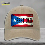 Best Dad Puerto Rico Flag Novelty License Plate Hat Unconstructed Cotton / Khaki