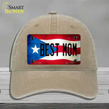 Best Mom Puerto Rico Flag Novelty License Plate Hat Unconstructed Cotton / Khaki