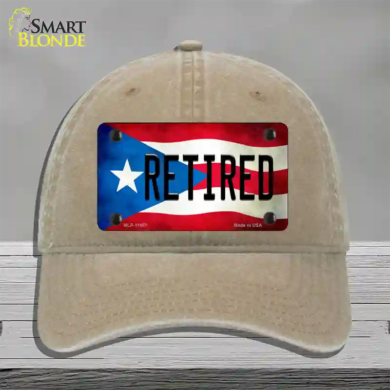 Retired Puerto Rico Flag Novelty License Plate Hat Unconstructed Cotton / Khaki