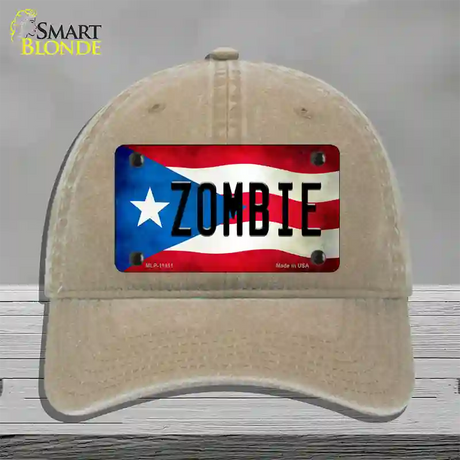 Zombie Puerto Rico Flag Novelty License Plate Hat Unconstructed Cotton / Khaki