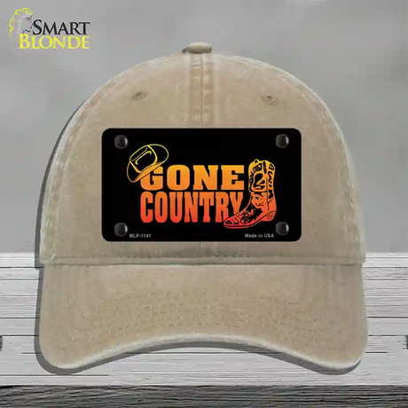 Gone Country Novelty License Plate Hat Unconstructed Cotton / Khaki