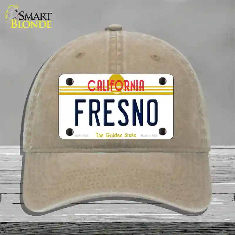 Fresno California Novelty License Plate Hat Unconstructed Cotton / Khaki