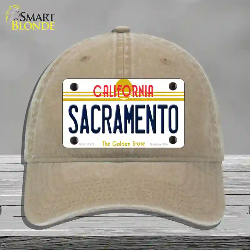 Sacramento California Novelty License Plate Hat Unconstructed Cotton / Khaki