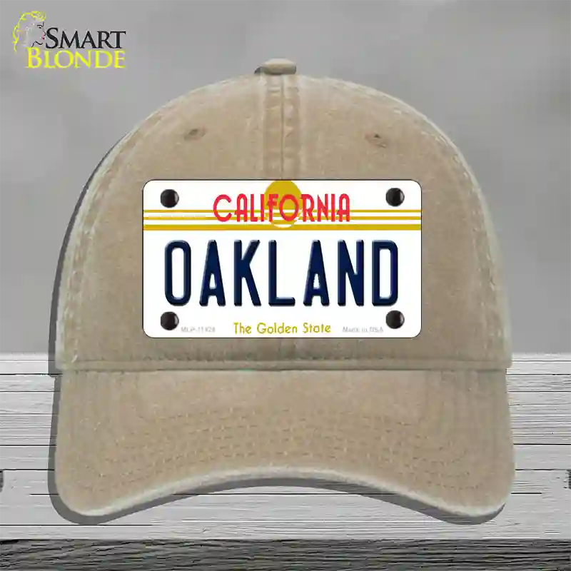 Oakland California Novelty License Plate Hat Unconstructed Cotton / Khaki