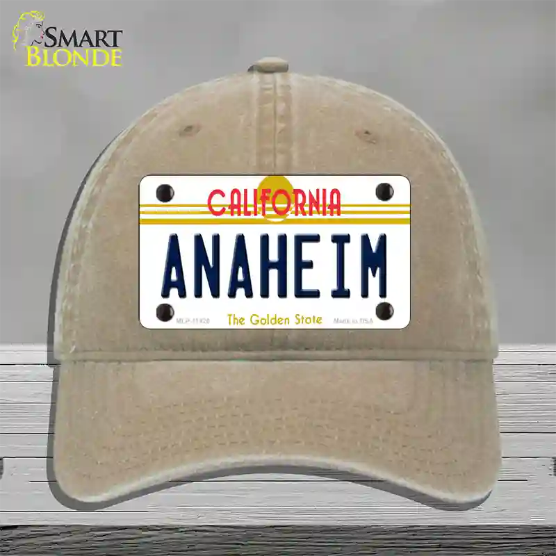 Anaheim California Novelty License Plate Hat Unconstructed Cotton / Khaki