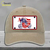 American Patriotic Biker Novelty License Plate Hat Unconstructed Cotton / Khaki