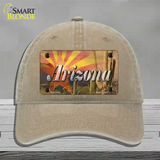 Arizona State Flag Overlay On Cactus Novelty License Plate Hat Unconstructed Cotton / Khaki