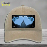 Hearts Over Roses In Light Blue Novelty License Plate Hat Unconstructed Cotton / Khaki