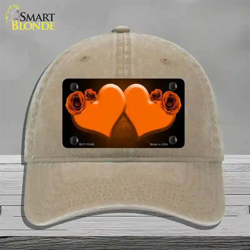 Hearts Over Roses In Orange Novelty License Plate Hat Unconstructed Cotton / Khaki