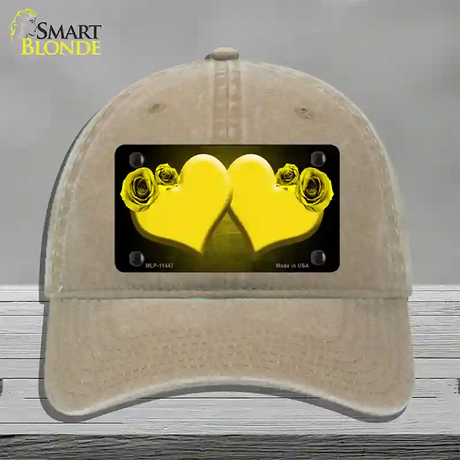 Hearts Over Roses In Yellow Novelty License Plate Hat Unconstructed Cotton / Khaki