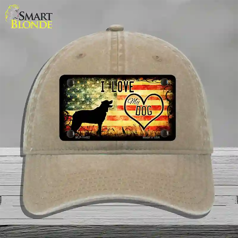 I Love My Dog Novelty License Plate Hat Unconstructed Cotton / Khaki