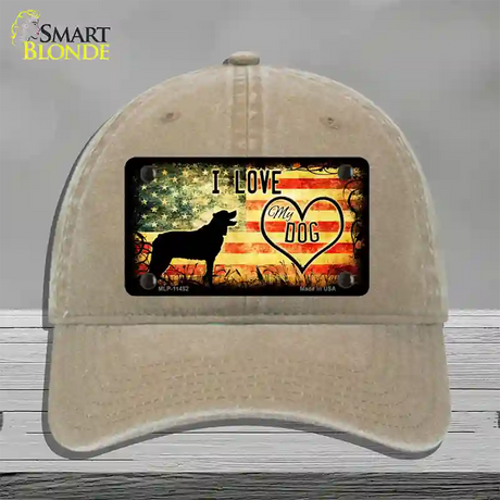 I Love My Dog Novelty License Plate Hat Unconstructed Cotton / Khaki