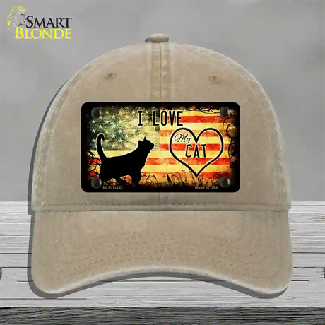 I Love My Cat Novelty License Plate Hat Unconstructed Cotton / Khaki