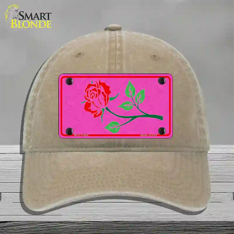 Illustrated Rose On Pink Chaise Lounge Novelty License Plate Hat Unconstructed Cotton / Khaki