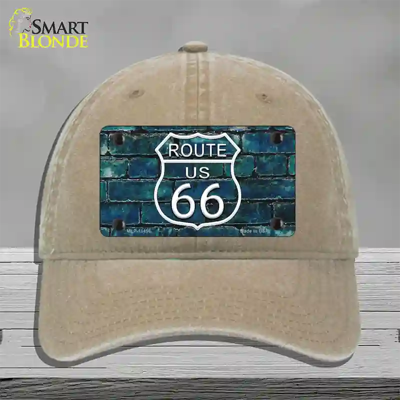 Route 66 Blue Brick Wall Novelty License Plate Hat Unconstructed Cotton / Khaki