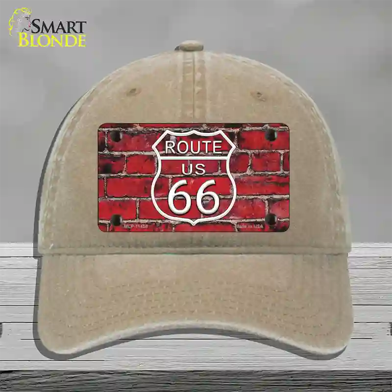 Route 66 Red Brick Wall Novelty License Plate Hat Unconstructed Cotton / Khaki