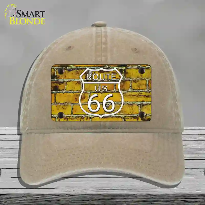 Route 66 Yellow Brick Wall Novelty License Plate Hat Unconstructed Cotton / Khaki