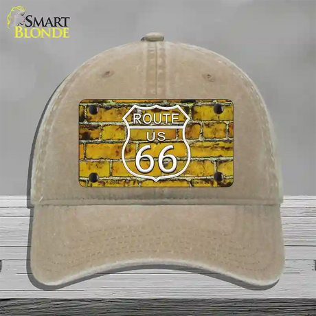 Route 66 Yellow Brick Wall Novelty License Plate Hat Unconstructed Cotton / Khaki