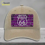 Route 66 Purple Brick Wall Novelty License Plate Hat Unconstructed Cotton / Khaki