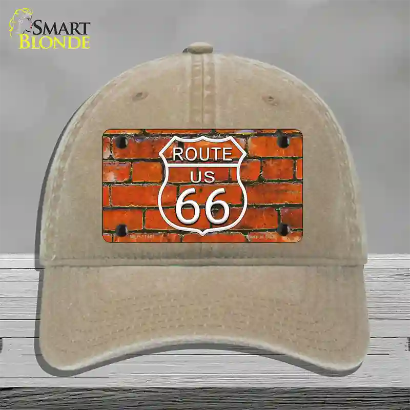 Route 66 Orange Brick Wall Novelty License Plate Hat Unconstructed Cotton / Khaki