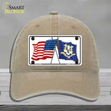 Connecticut Crossed US Flag Novelty License Plate Hat Unconstructed Cotton / Khaki