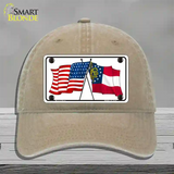 Georgia Crossed US Flag Novelty License Plate Hat Unconstructed Cotton / Khaki