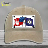 Kentucky Crossed US Flag Novelty License Plate Hat Unconstructed Cotton / Khaki