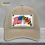 Maryland Crossed US Flag Novelty License Plate Hat Unconstructed Cotton / Khaki