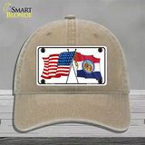 Missouri Crossed US Flag Novelty License Plate Hat Unconstructed Cotton / Khaki