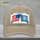 South Dakota Crossed US Flag Novelty License Plate Hat Unconstructed Cotton / Khaki