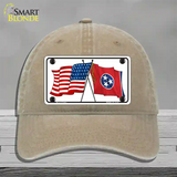 Tennessee Crossed US Flag Novelty License Plate Hat Unconstructed Cotton / Khaki