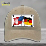 Germany Crossed US Flag Novelty License Plate Hat Unconstructed Cotton / Khaki