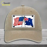 Australia Crossed US Flag Novelty License Plate Hat Unconstructed Cotton / Khaki