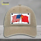 China Crossed US Flag Novelty License Plate Hat Unconstructed Cotton / Khaki