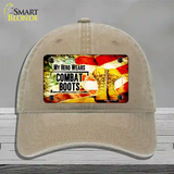 My Hero Wears Combat Boots Novelty License Plate Hat Unconstructed Cotton / Khaki