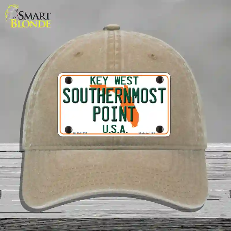 Key West Southernmost Point Novelty License Plate Hat Unconstructed Cotton / Khaki