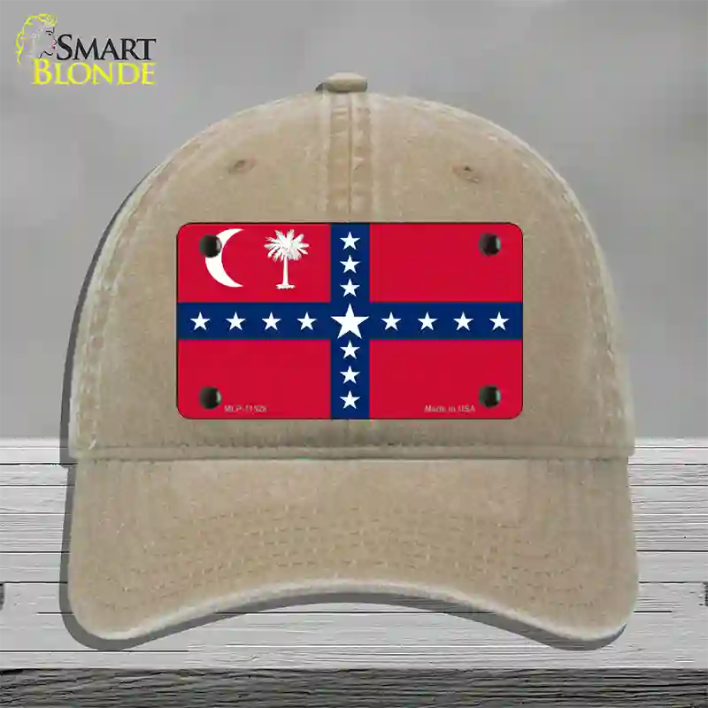 South Carolina Sovereignty Flag Novelty License Plate Hat Unconstructed Cotton / Khaki