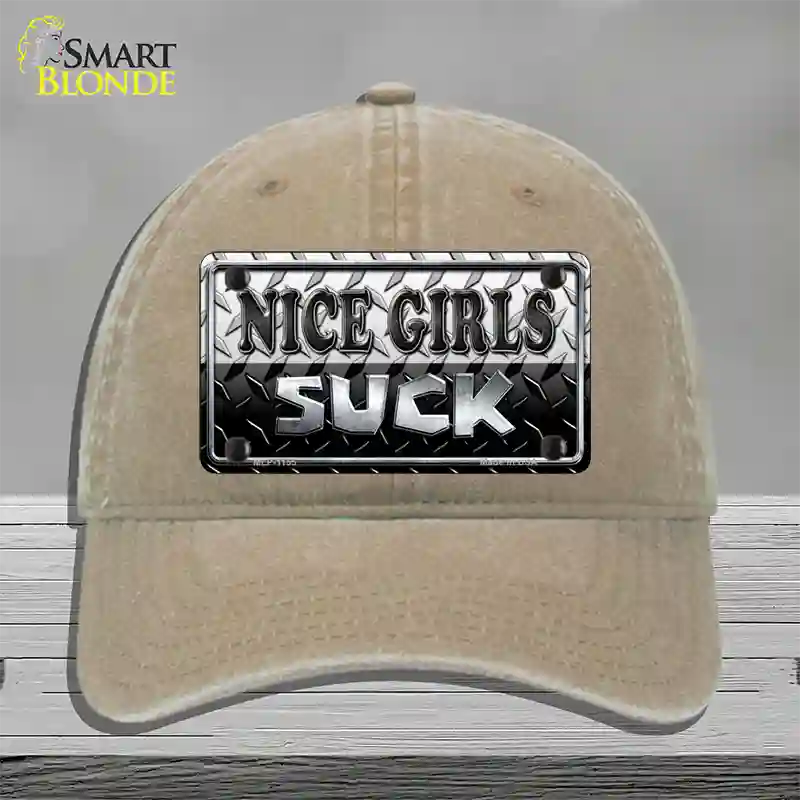 Nice Girls Suck Novelty License Plate Hat Unconstructed Cotton / Khaki