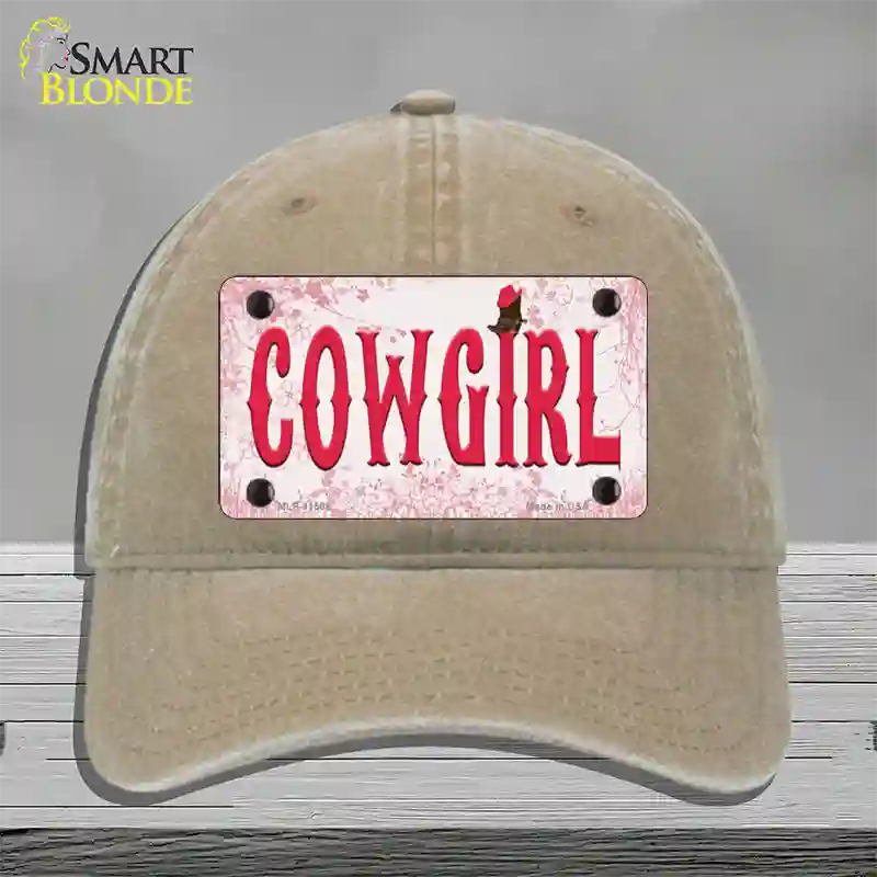 Cowgirl Pink Novelty License Plate Hat Unconstructed Cotton / Khaki