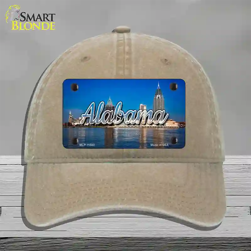 Alabama City Skyline State Novelty License Plate Hat Unconstructed Cotton / Khaki