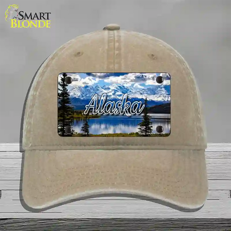 Alaska Snowy Mountains State Novelty License Plate Hat Unconstructed Cotton / Khaki