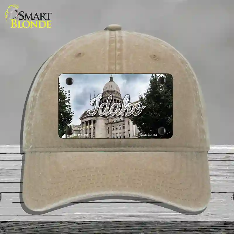 Idaho Capital Building State Novelty License Plate Hat Unconstructed Cotton / Khaki