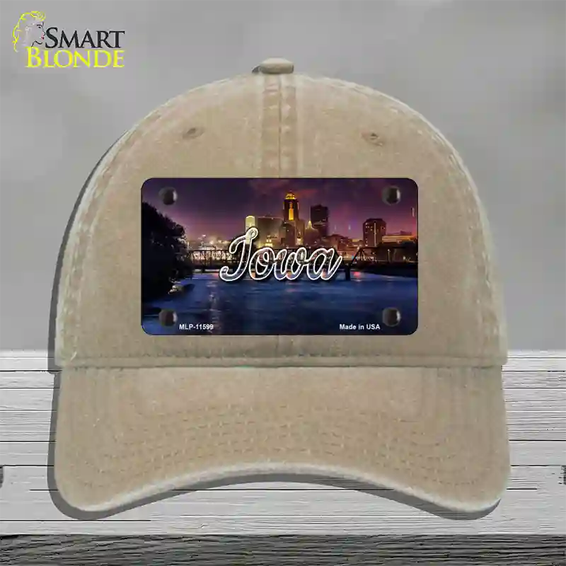 Iowa Bridge City Lights State Novelty License Plate Hat Unconstructed Cotton / Khaki