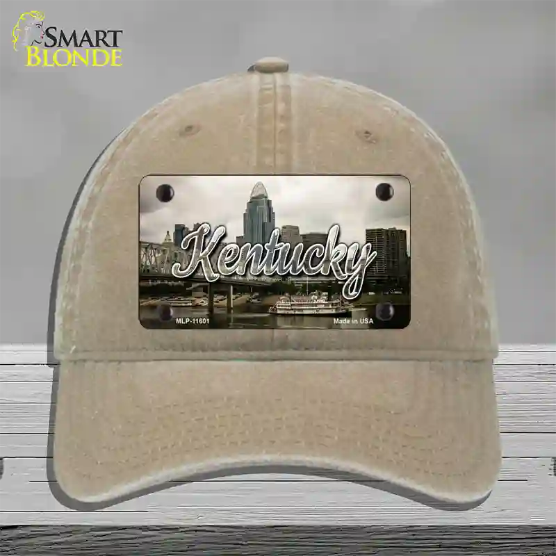 Kentucky City Skyline State Novelty License Plate Hat Unconstructed Cotton / Khaki