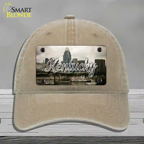 Kentucky City Skyline State Novelty License Plate Hat Unconstructed Cotton / Khaki